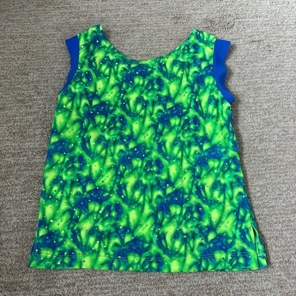 Blue , Green and Purple Dance Costume Short Sleeve Top and Pants - Size Large